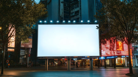 Large Urban Billboard Template for Effective Advertising Promotions with City Boulevard Backgroundの素材