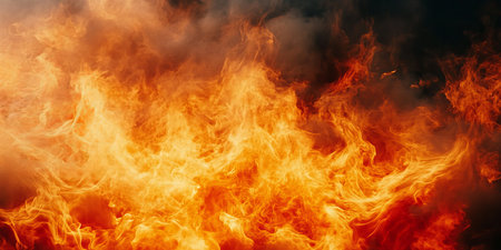 Vibrant and Intense Flames of Fire Blazing Against a Dark Background, Captivating Inferno Imageryの素材