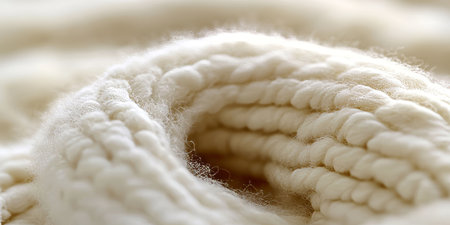 Magnified Close-Up of Soft Wool Texture, Cozy White Fabric Detail, Luxurious Winter Material Fiberの素材