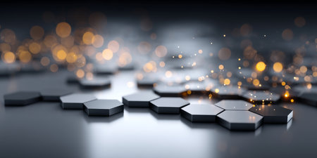 Futuristic Polygonal Technology Design Featuring Metallic Grey and Dark Geometric Abstract Elementsの素材