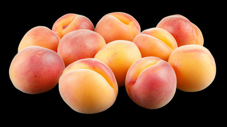 Golden Apricots with Sumptuous Color and Texture, Isolated on Dark Background for Market Conceptsの素材