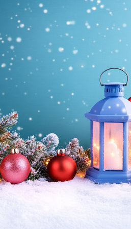 Festive Winter Holiday Atmosphere Featuring Colorful Lanterns and Charming Christmas Decorationsの素材
