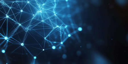 Abstract Blue Polygonal Network Background with Data Connection Lines and Innovative Tech Designの素材