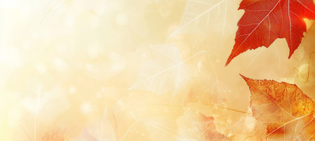 Beautiful autumnal background featuring golden textures with floating and falling leaves in nature.の素材
