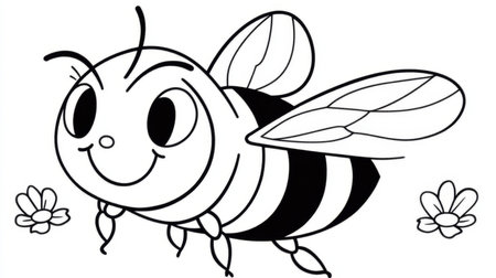 A Cheerful Cartoon Bee Surrounded by Colorful Flowers Perfect for Spring Holiday Activities for Kidsの素材