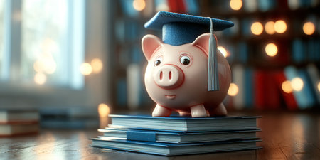 Investing in Education Stock Image of Graduation Savings for a Bright Future and Academic Successの素材