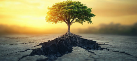 A Tree Breaking Through Concrete Symbolizing Tenacity, Growth, and Overcoming Life s Challengesの素材