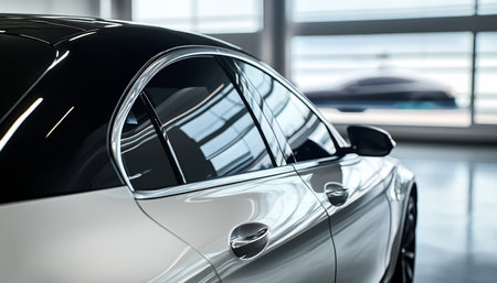 Luxury Car Showcase Featuring Innovative Window Tinting for Enhanced Style and Reflection in Designの素材