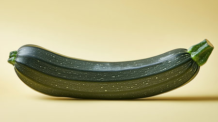 Fresh Zucchini Squash Isolated on Yellow Background, Glossy Skin Ideal for Cooking and Nutritionの素材