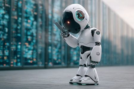 Futuristic Robot Reflecting on Technology, AI Innovations, and IT Solutions for Modern Businessesの素材