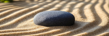 Zen Harmony Serene Stone Sculpture in Sand Garden for a Tranquil Meditation Space and Relaxationの素材