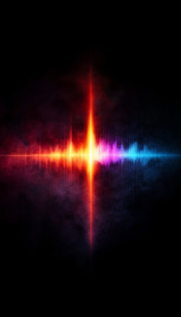 Futuristic Neon Gradient Illustration of Electromagnetic Resonance Spectrum on Dark Backgroundの素材