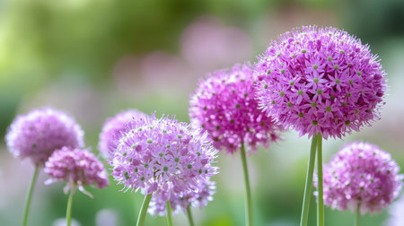 Vibrant Allium Flowers in Bloom, Showcasing Nature s Beauty in a Colorful Garden Setting Outdoorsの素材