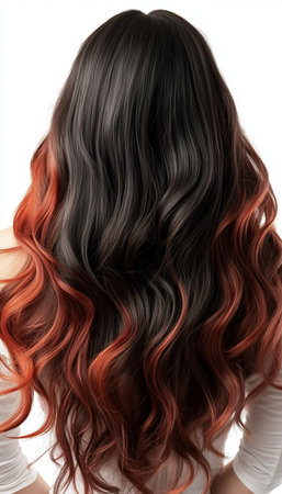 Flowing, Cascading Waves of Rich, Dark Hair with Subtle Red and Warm Highlights in Soft Lightの素材