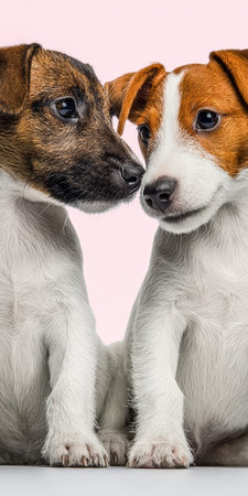 Endearing Moment of Two Playful Puppies Embracing Each Other with Love and Affection in a Sunny Parkの素材