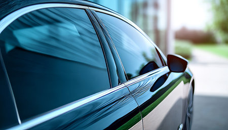 Side View of a Car with Window Tinting, Showcasing Clarity, Protection, and Luxury Vehicle Designの素材