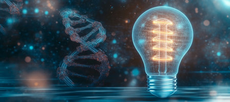 Innovative Double Helix Light Bulb Symbolizing Biomedical Research and Scientific Advancementsの素材