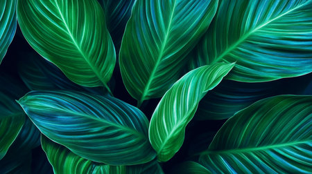 Lush Green Botanical Background Featuring Elegant Leaves and Graceful Patterns in a Natural Settingの素材