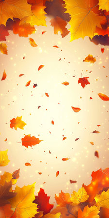 Vibrant Autumn Leaves Falling Against a Soft Background, Perfect for Seasonal Designs and Textの素材