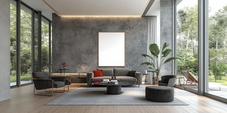 Elegant and Modern Lounge Space Featuring Open Design, Perfect for Stylish Poster Presentationsの素材