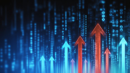 Dynamic Ascent Motion Abstract Data Stream with Upward Arrows Illustrating Financial Growth Trendsの素材