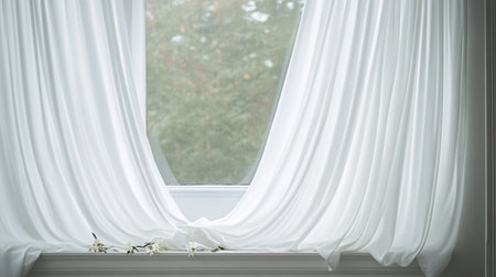 Bright, Airy Room with Gentle Breeze Flowing Through White Curtains, Creating a Serene Atmosphereの素材
