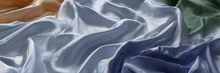 Luxurious Silk Fabric Stunning Texture and Color Gradient in Blue, Green, and Gold Hues for Fashionの素材
