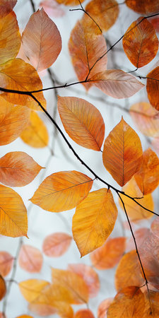Autumn Foliage Display with Golden Leaves Against a Clear Blue Sky in a Serene Woodland Sceneの素材