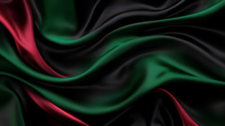 Elegant Abstract Fabric Design Featuring Dark Green and Red Velvet Waves with Smooth Drapes Textureの素材