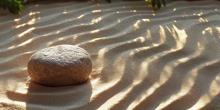 Tranquil Zen Garden with Raked Sand Patterns, Smooth Stones, and Peaceful Meditation Atmosphereの素材