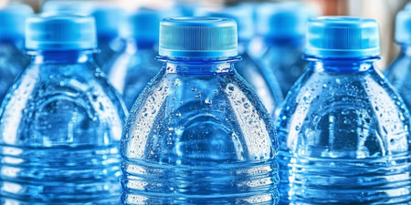 Collection of Identical Blue Plastic Water Containers for Summer Hydration Needs and Trends 2024の素材