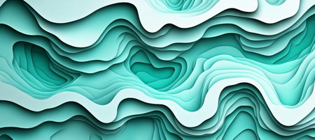 Elegant Minimal Mint Green Wave Texture Background with Soft Layers and Fluid Topographic Illusionsの素材