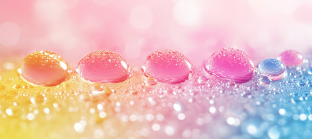 A Colorful Rainbow of Shimmering Water Drops with Softly Focused Light and Abstract Effectsの素材