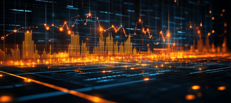 Colorful Dynamic Charts and Marketing Data Analysis Illustrating Potential Value Growth in Businessの素材