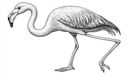Minimalist Flamingo Illustration on White Background for Customization and Artistic Projectsの素材