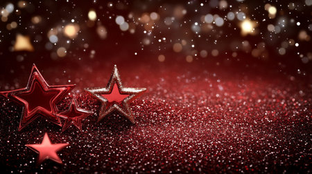Festive Crimson Brilliance with Sparkling Amber Stars for Holiday Designs and Promotionsの素材