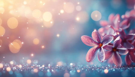 Charming Lilac Magic Beautiful Decorative Botanical Arrangement with Bokeh Lighting Effectsの素材