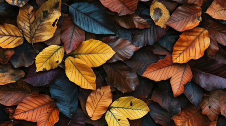 Vibrant Autumn Leaves Falling Gently to the Ground, Creating a Colorful, Serene Landscape Sceneの素材