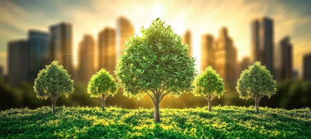 Eco-Friendly Urban Oasis A Green, Sustainable Cityscape with Tranquil Parks and Thriving Natureの素材