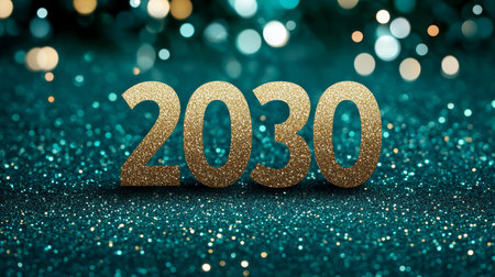 A Vibrant Display of Glittery Numbers Glowing Against a Deep Emerald Background for 2030 Year Themeの素材
