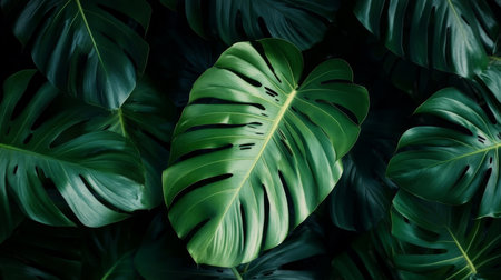 Lush and Vibrant Monstera Deliciosa Foliage, Ideal for Tropical Home Decor and Interior Stylingの素材