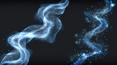 Abstract and Mesmerizing Blue Curves with Glitter and Flowing Movement Trail Isolated Illustrationの素材