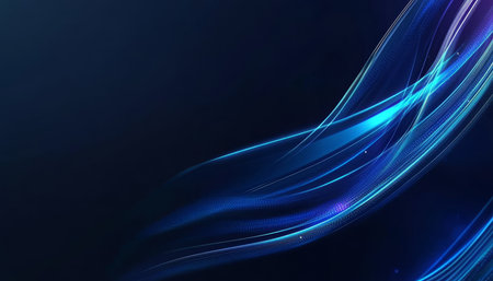 Vibrant blue circuit lines on a dark backdrop, showcasing digital elegance and dynamic movement.の素材