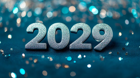 Stunning 2029 New Year Celebration Stock Image with Sparkling Bokeh Lights and Festive Atmosphereの素材
