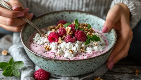 Healthy Smoothie Bowl with Fresh Fruits, Nuts, and Seeds for a Wholesome Breakfast Delightの素材