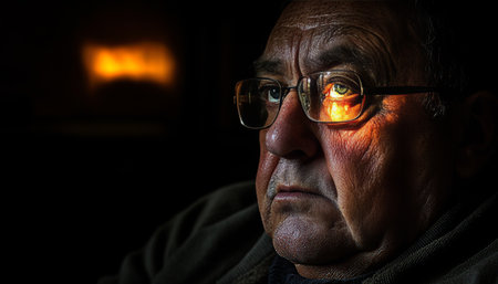 Golden Sunlight Illuminates the Wise Face of an Elderly Person, Creating a Warm Silhouetteの素材