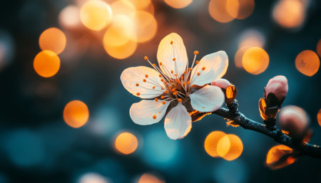 Delicate Spring Blossom Petals with Soft Light and Blurred Background Creating an Atmospheric Sceneの素材