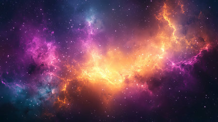 A stunning cosmic tapestry of colorful nebulae and radiant starlight illuminating the universe.の素材