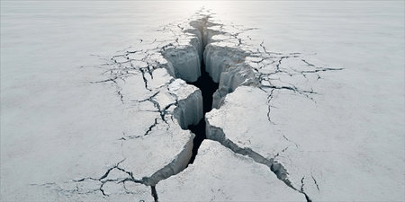 Cracked Earth Surface with Deep Fissure and Concrete Texture Depicting Environmental Damageの素材