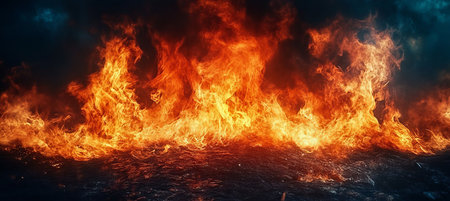 A Dramatic Landscape of a Fiery Inferno with Explosive Flames and Devastation Unfolding in Chaosの素材